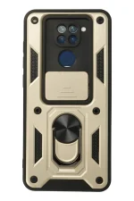 Newface Xiaomi Redmi Note 9 Kılıf Pars Lens Yüzüklü Silikon - Gold