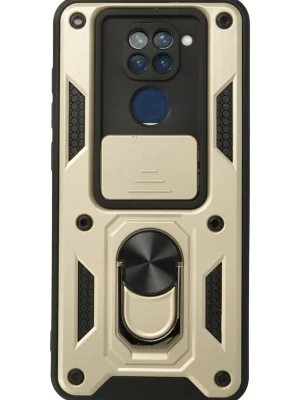 Newface Xiaomi Redmi Note 9 Kılıf Pars Lens Yüzüklü Silikon - Gold