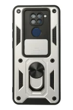 Newface Xiaomi Redmi Note 9 Kılıf Pars Lens Yüzüklü Silikon - Gümüş