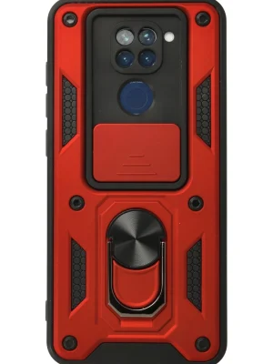 Newface Xiaomi Redmi Note 9 Kılıf Pars Lens Yüzüklü Silikon - Kırmızı