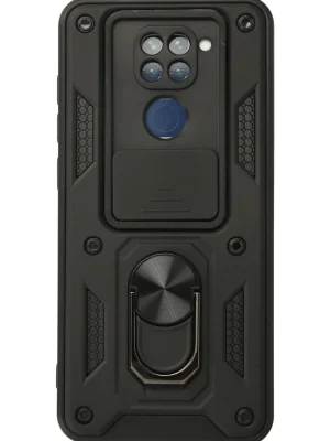 Newface Xiaomi Redmi Note 9 Kılıf Pars Lens Yüzüklü Silikon - Siyah