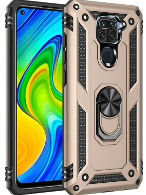 Newface Xiaomi Redmi Note 9 Kılıf Sofya Yüzüklü Silikon Kapak - Gold