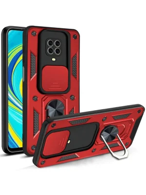 Newface Xiaomi Redmi Note 9 Pro Kılıf Pars Lens Yüzüklü Silikon - Kırmızı