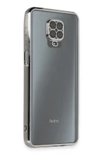 Newface Xiaomi Redmi Note 9 Pro Kılıf Razer Lensli Silikon - Gümüş