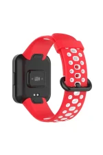 Newface Xiaomi Redmi Watch 2 Spor Delikli Kordon - Kırmızı-Beyaz - Görsel 2