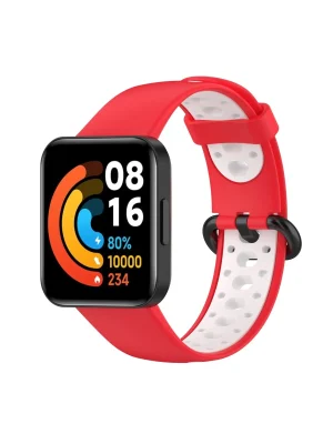 Newface Xiaomi Redmi Watch 2 Spor Delikli Kordon - Kırmızı-Beyaz