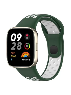 Newface Xiaomi Redmi Watch 3 Spor Delikli Kordon - Haki Yeşil-Beyaz