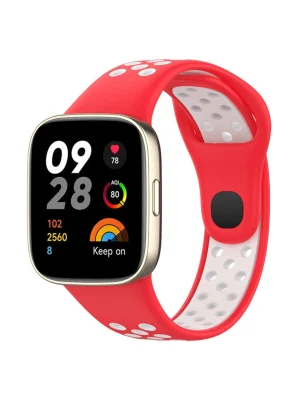 Newface Xiaomi Redmi Watch 3 Spor Delikli Kordon - Kırmızı-Beyaz