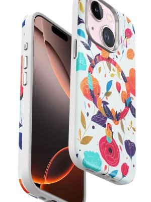 Onegif iPhone 15 Flower Series Magsafe Kapak - Beyaz