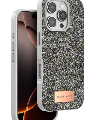 Onegif iPhone 16 Pro Bright Simli Kapak - Gümüş