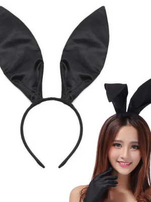 Siyah Renk Saten Kaplama Şekil Verilebilir Tavşan Kulak Taç 35x11 cm