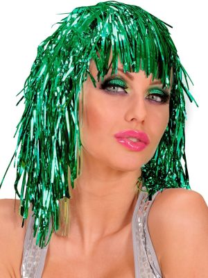 Yeşil Işıltılı Metalize Parti Peruğu