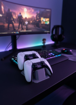 Antrasit İkili Gamepad Tutucu 7x18 cm Masa ve Raf Düzeni