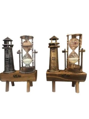 Deniz Feneri Kum Saati Ahşap Görünümlü Vintage Tarz Biblo