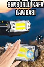 Beyaz Led Işık Sensörlü Kafa Lambası Lityum Batarya Led El Fenerli Şarjlı - Görsel 2