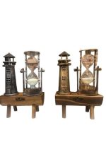 Deniz Feneri Kum Saati Ahşap Görünümlü Vintage Tarz Biblo - Görsel 2