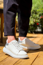 Kb-X500  Kuback Beyaz Gümüş Yüksek Taban Bağcıklı Günlük Erkek Ayakkabı (Numara: 40)