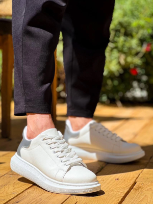 Kb-X500  Kuback Beyaz Gümüş Yüksek Taban Bağcıklı Günlük Erkek Ayakkabı (Numara: 40)