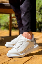 Kb-X500  Kuback Beyaz Gümüş Yüksek Taban Bağcıklı Günlük Erkek Ayakkabı (Numara: 40) - Görsel 3