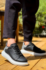 Kb-X500  Kuback  Siyah Gümüş Yüksek Taban Bağcıklı Günlük Erkek Ayakkabı (Numara: 42)