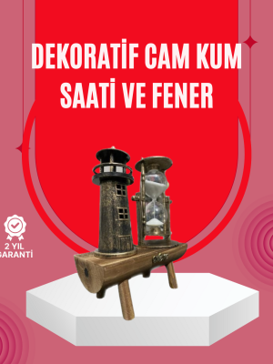 Ahşap Gövdeli Deniz Feneri Formlu Kum Saati – 15x20 cm Masa Dekoru