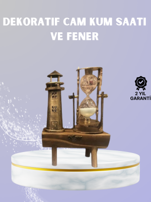 Ahşap Kum Saati ve Deniz Feneri Figürü Bir Arada – Ev & Ofis Dekorasyonu