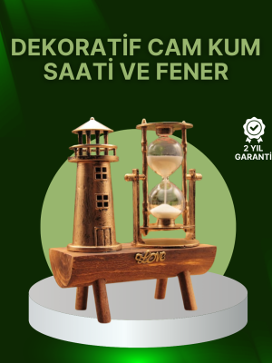 Vintage Kum Saati + Deniz Feneri Modeli – Ahşap Gövdeli Masa Üstü Dekor