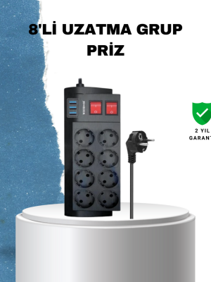 2 Metre Güçlü Çoklu Priz 8 Soket