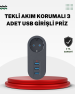 Akım Korumalı USB’li Priz – Güçlü 2500W, Isı ve Çocuk Koruması