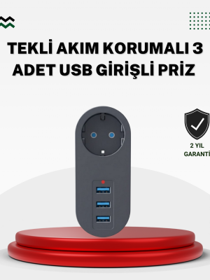 Akım Korumalı USB’li Priz – Güçlü 2500W, Isı ve Çocuk Koruması