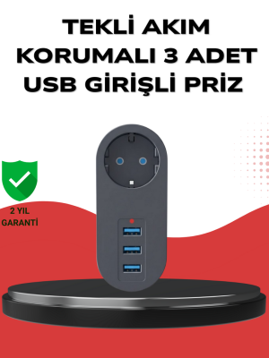 Isıya Dayanıklı 3 USB Portlu Güvenlikli Priz – Akıllı Enerji Yönetimi