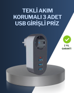 Çocuk Korumalı Termal Priz - 3'lü USB Şarj ve Akım Koruması