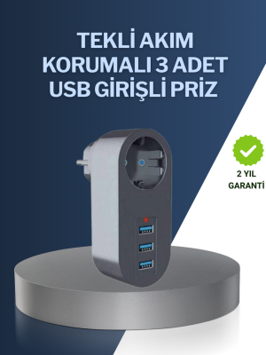 Çocuk Korumalı Termal Priz - 3'lü USB Şarj ve Akım Koruması