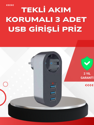 2500W Güç Destekli Akım Korumalı Priz – 3 USB Çıkışlı