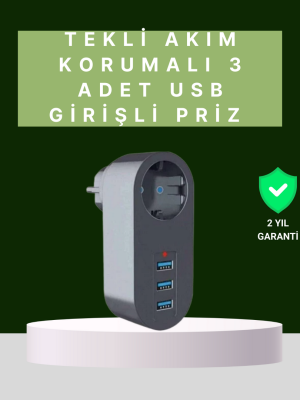 Termal Akım Korumalı 3 USB'li Güvenli Priz – Akıllı Akım Dengeleme