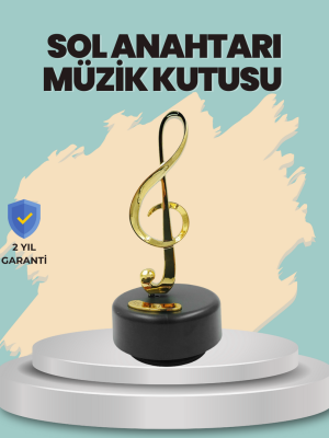 Altın Nota Sol Anahtarı Müzik Box Döner Mekanizmalı Hediyelik