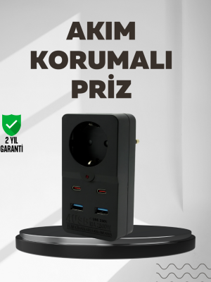 Tip Akım Koruma Prizi 10A 2500W USB Type C Destekli