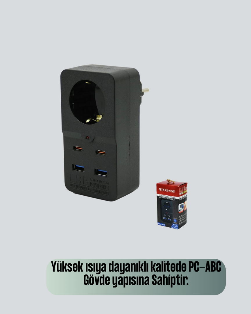 1244430_9-39.png Termal Korumalı Priz Otomatik Çocuk Kilidi 4 USB Type C - Görsel 4