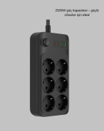 6 Prizli Çoklu Uzatma Kablosu USB Type-C Hızlı Şarj Termal Koruma - Görsel 5
