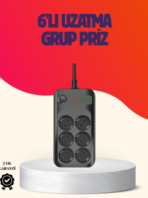 USB Type-C Destekli Termal Korumalı 6’lı Uzatma Priz 10A 2m