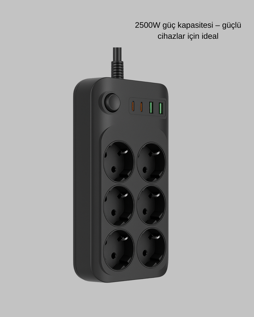1244442_10-37.png 6’lı Grup Priz Termal Korumalı USB Type-C Çoklu Priz 2 Metre Kablo - Görsel 5