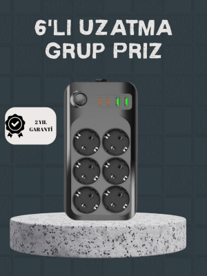 Termal Akım Korumalı 6’lı Uzatma Priz USB Type-C Hızlı Şarj 2500W