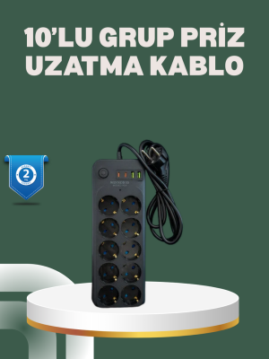 Termal Koruma Sistemli USB Type-C 10’lu Grup Priz 2m 2500W Güç Kapasiteli