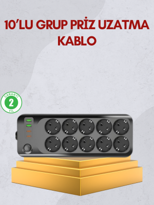 10 Prizli Uzatma Kablosu Termal Koruma USB Type-C Hızlı Şarj 2500W