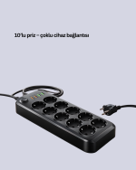 USB Type-C Destekli 10’lu Grup Priz Termal Korumalı 2m Kablo 2500W - Görsel 3