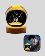 3D Lazer İşlemeli Geyik Kristal Küre Sıcak Işıklı Gece Aydınlatması - Görsel 5