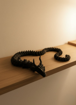 Hareketli Siyah Ejderha Figür Uzun Gövdeli Fantastik Masa ve Raf Dekoru