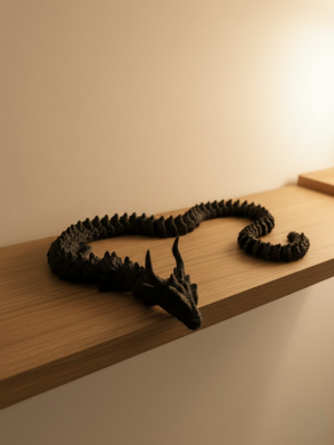 Hareketli Siyah Ejderha Figür Uzun Gövdeli Fantastik Masa ve Raf Dekoru
