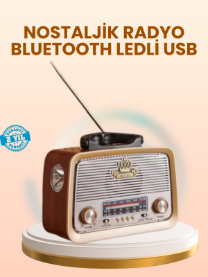 Eskitme Tasarımlı Ahşap Bluetooth Radyo LED Aydınlatmalı