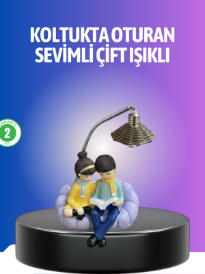 Kitap Okuyan Çift Figürlü Gece Lambası Romantik Dekoratif Masa Lambası